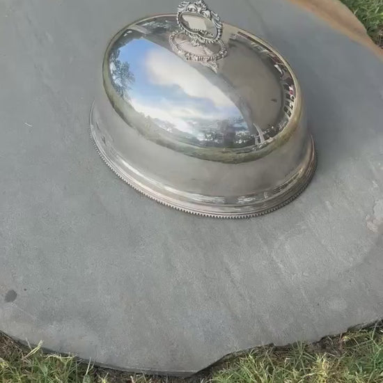 Sterling Silver Meat Dome Sheffield England 1900 George Sherwood and Sons family crest