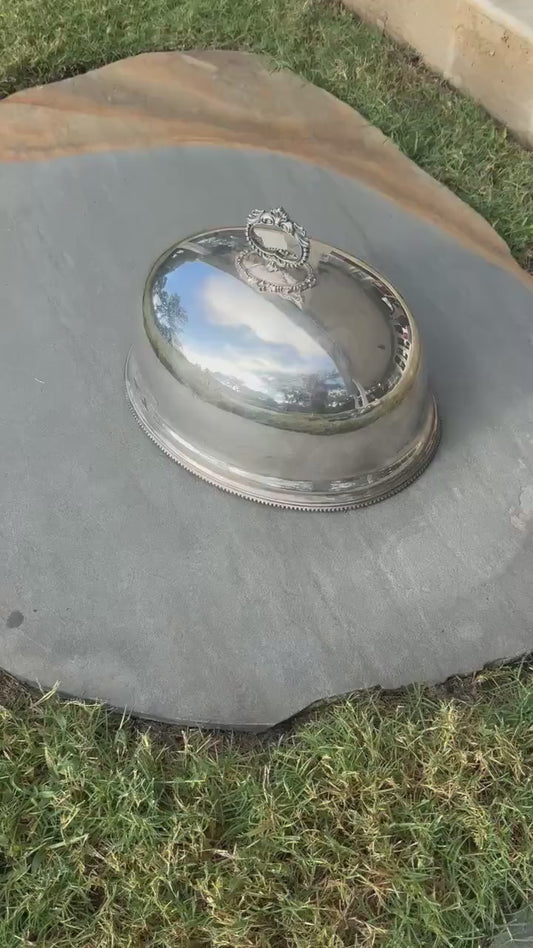 Sterling Silver Meat Dome Sheffield England 1900 George Sherwood and Sons family crest