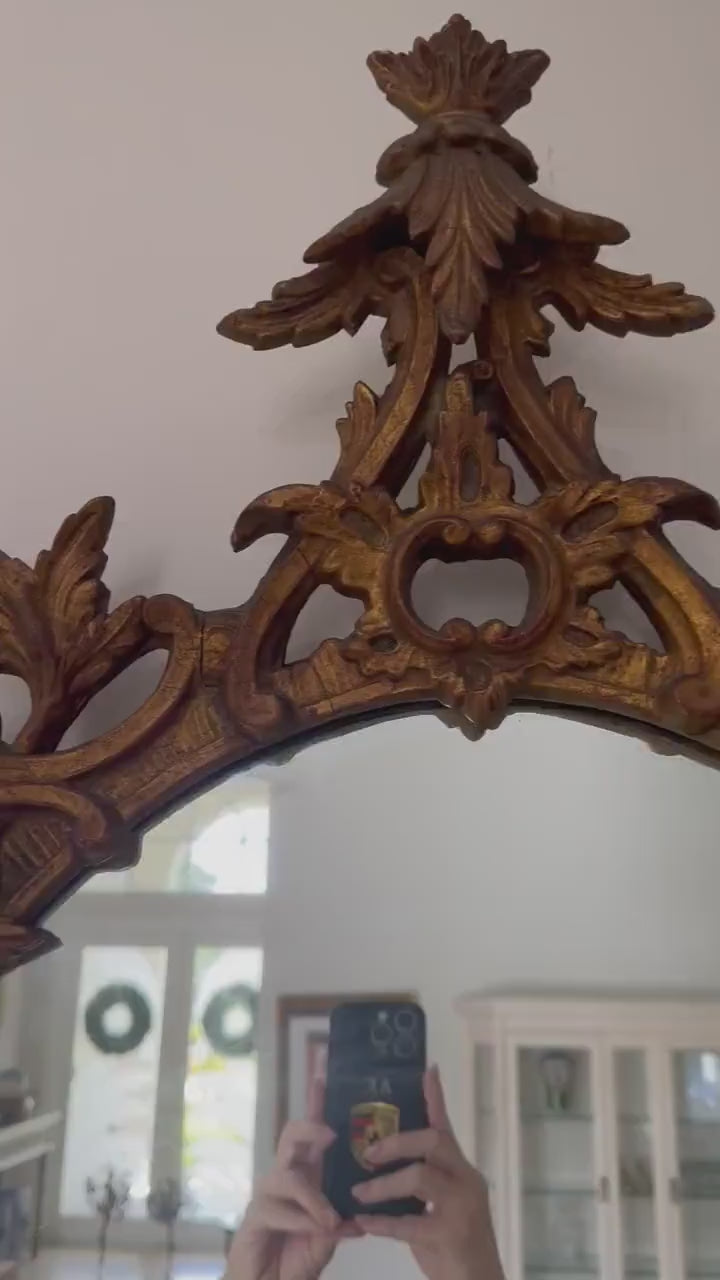 Antique Rocco Carved gilt wood pagoda mirror