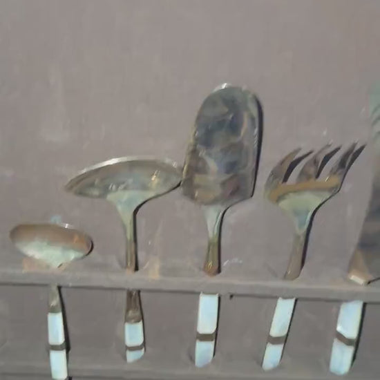 Mother of pearl vintage flatware 84 piece set with original wood case mother of pearl and gold flatware plus hostess pieces