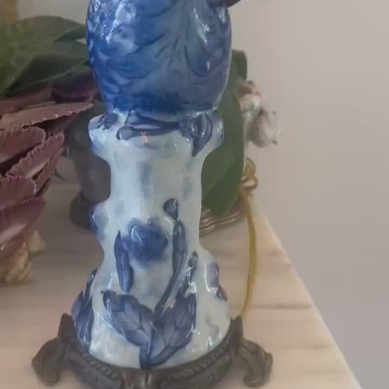 Antique Bird Lamp Porcelain and Bronze Blue Porcelain lamp