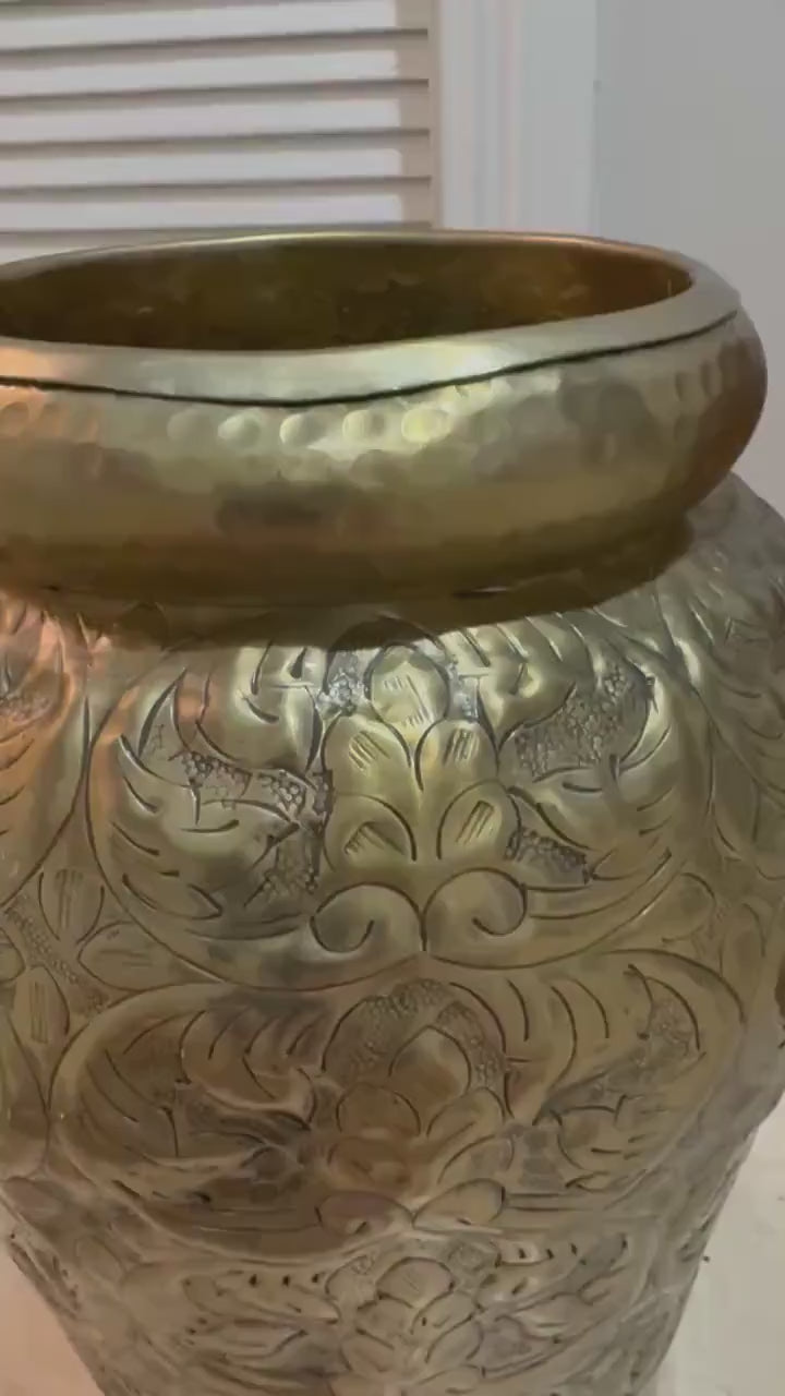 Brass Temple Jar Floor vase with lid vintage brass vase jar