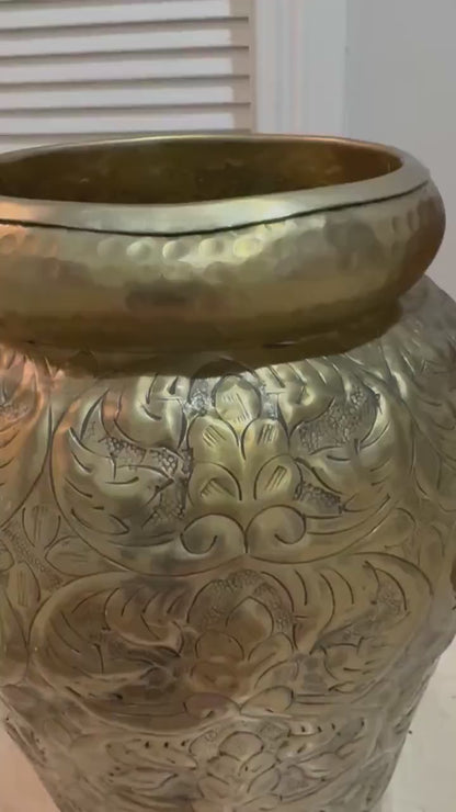 Brass Temple Jar Floor vase with lid vintage brass vase jar