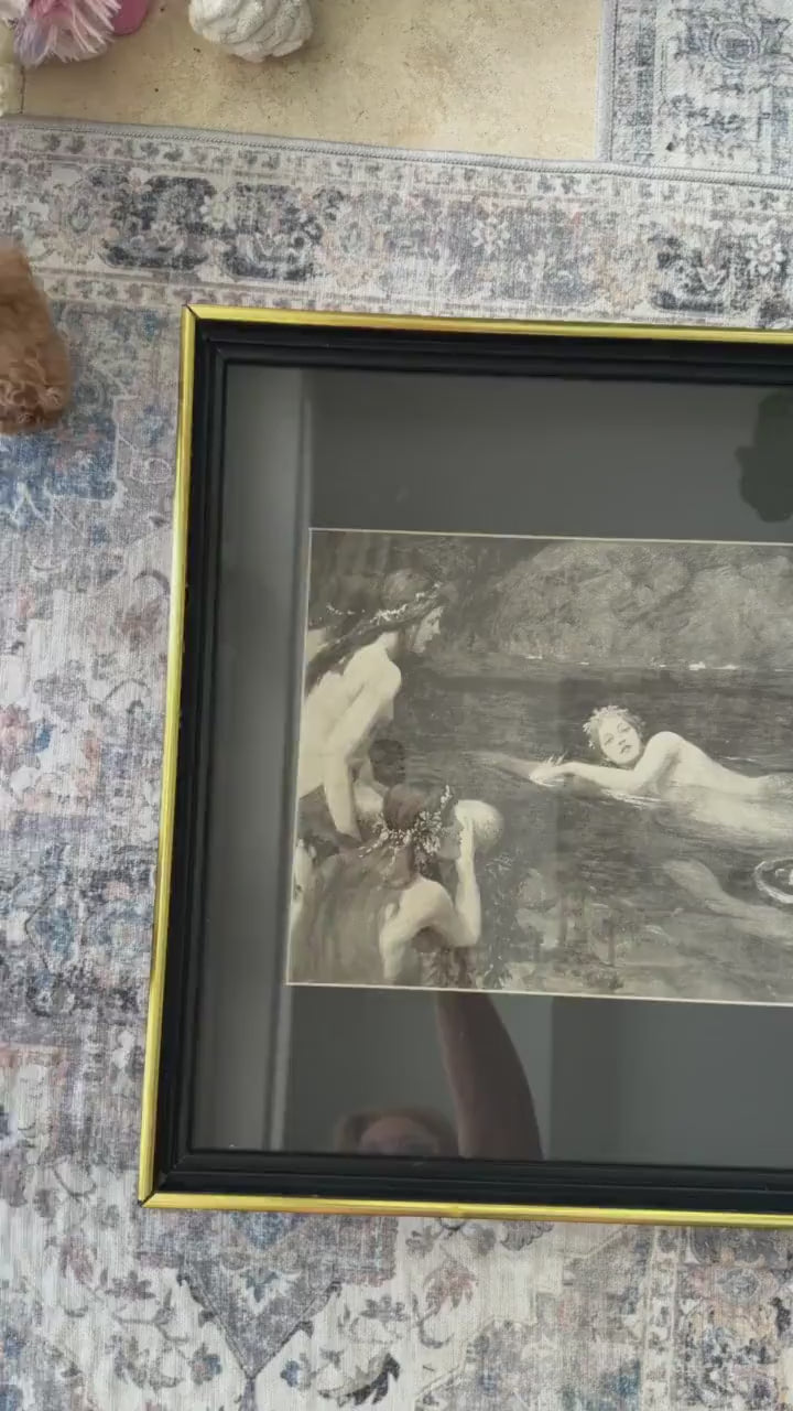 Hylas and the Nymphs Framed Print After John William Waterhouse, Black & Gold Frame, Greek Mythology Wall Art