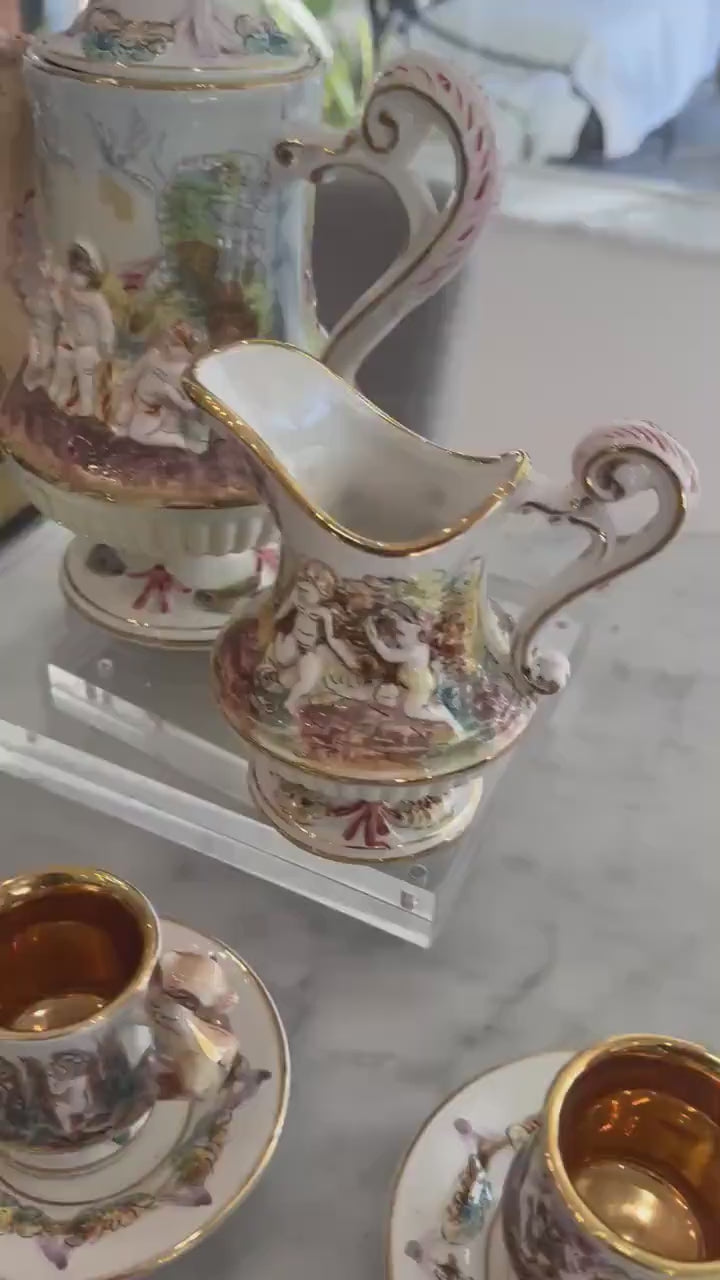 Capodimonte Italian Cups Saucers Antique Teapot Italian creamer made In Italy sugar bowl Espesso Set Amazing Set Rare