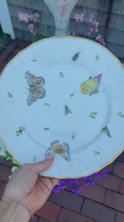 Anna Weatherley Hand Painted Butterfly Plate, Bernadotte Porcelain, Hungary, Gilt Botanical Insect Decorative Plate