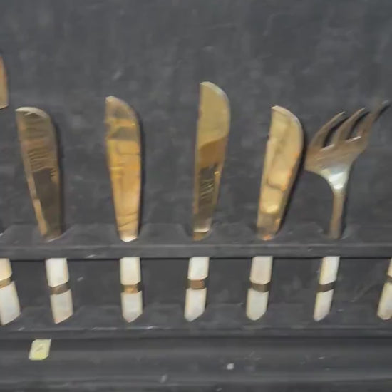 Mother of pearl vintage flatware 116 piece set with original wood case mother of pearl and gold flatware plus hostess pieces