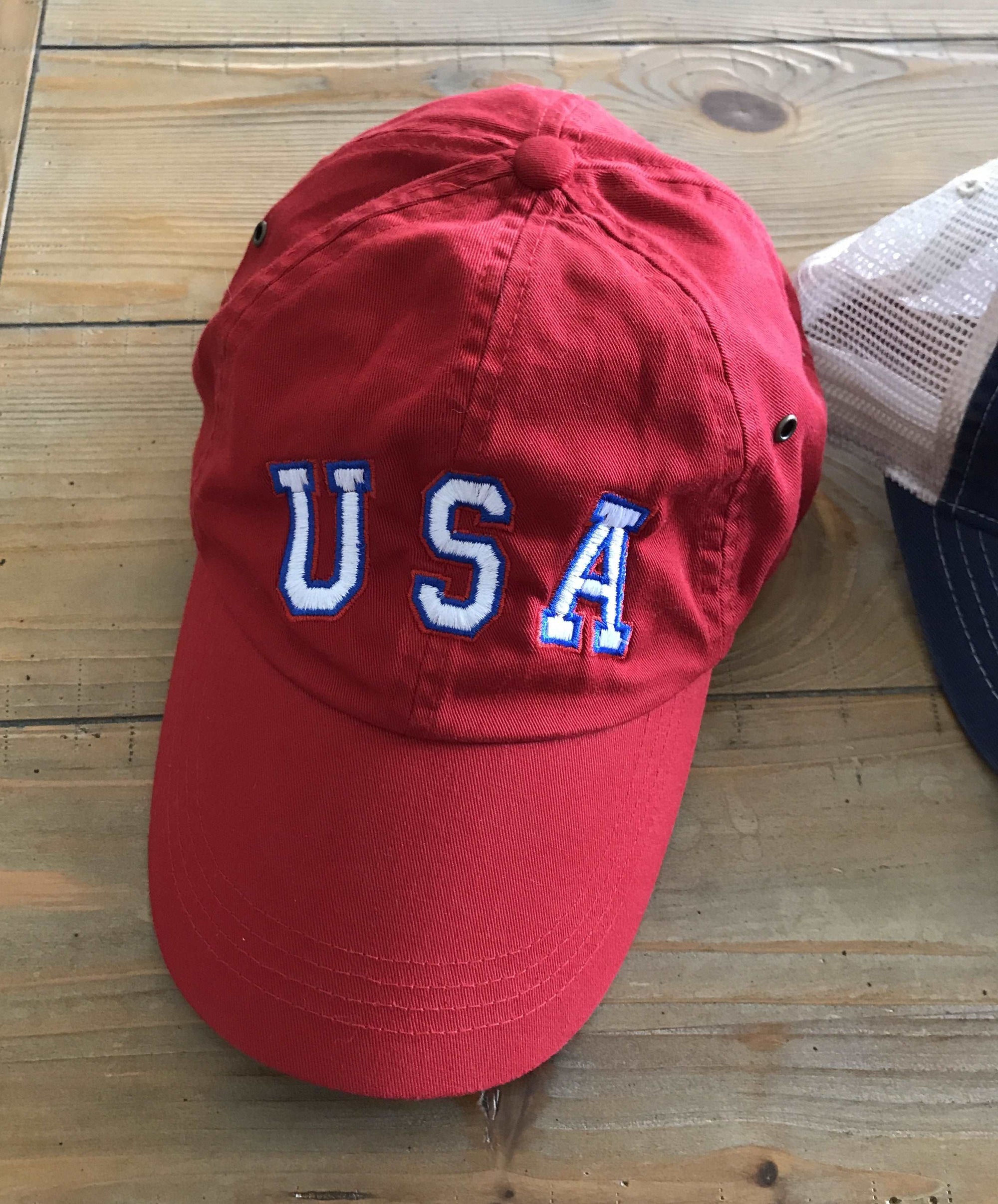 Red Relaxed Fit USA Adjustable Twill Dad Hat