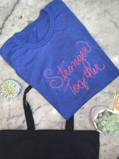 Stronger Together Blue Embroidered Shirt / Team work shirt/ family tribe shirt