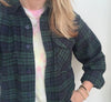 Cherry Bite Lips Flannel shirt, Black Watch Plaid Flannel layering shirt, Sequin Flannel Shirt