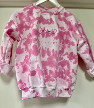 Youth Tie Dyed Embroidered Mini Sweatshirt, Mini Me Shirt, Little Sister Shirt, Hand Dyed Girls Shirt
