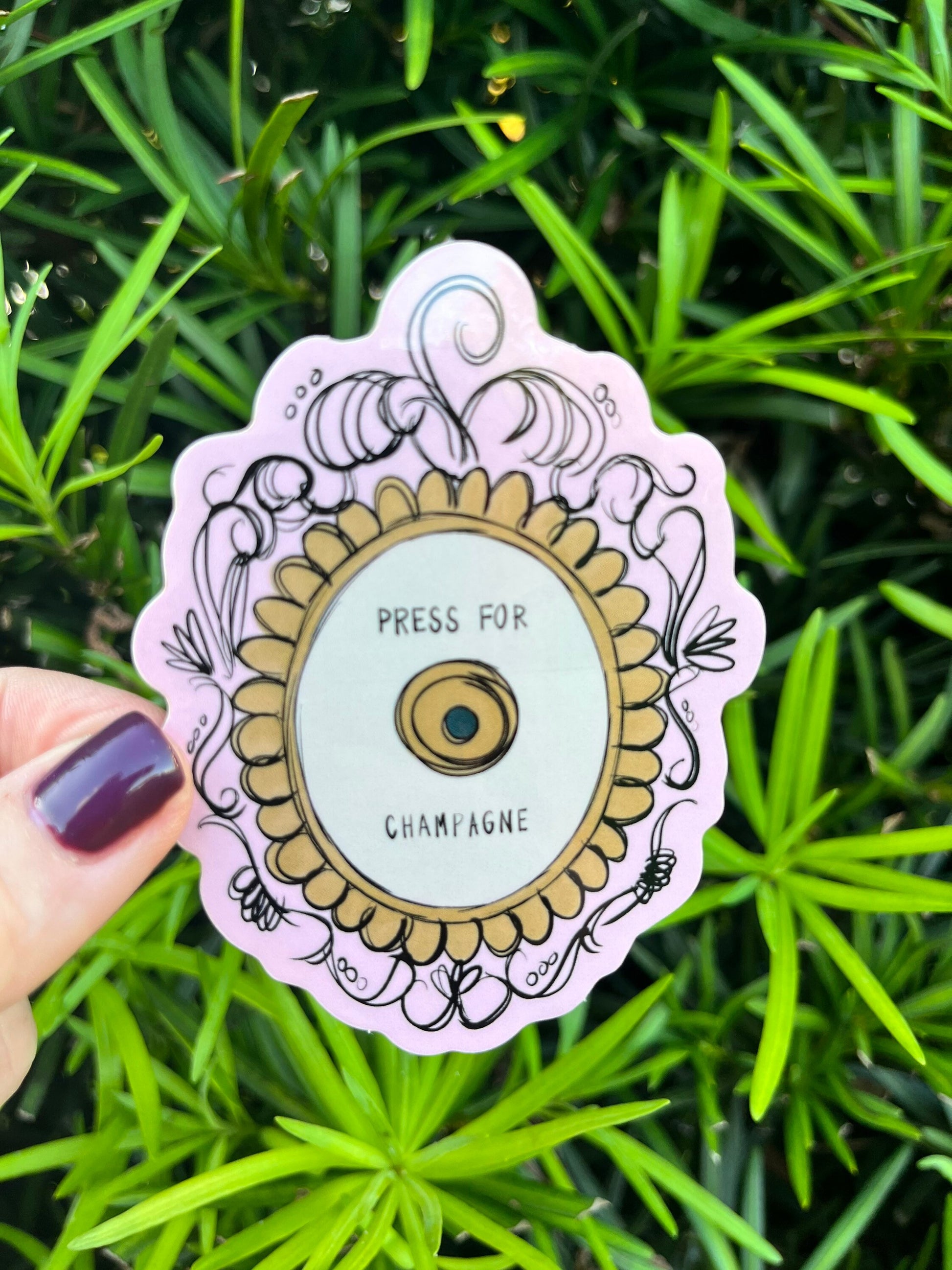 Press for Champagne Button Sticker, Champagne Sticker, Champs Sticker, Champagne Doorbell Sticker