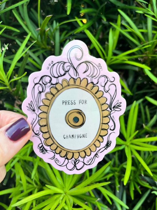 Press for Champagne Button Sticker, Champagne Sticker, Champs Sticker, Champagne Doorbell Sticker