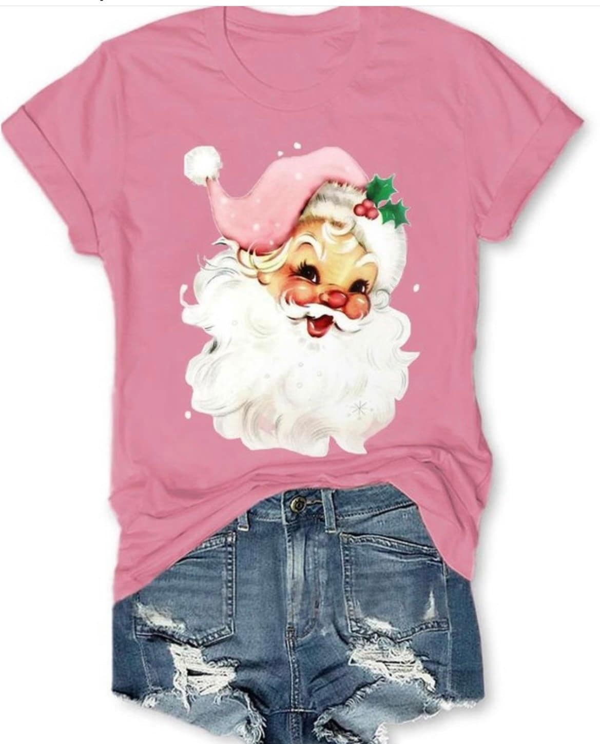 Vintage Santa T Shirt, Retro Christmas T Shirt, Pink Santa Shirt