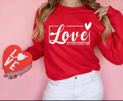 Valentines Love Shirt , Love All Day Everyday Sweatshirt