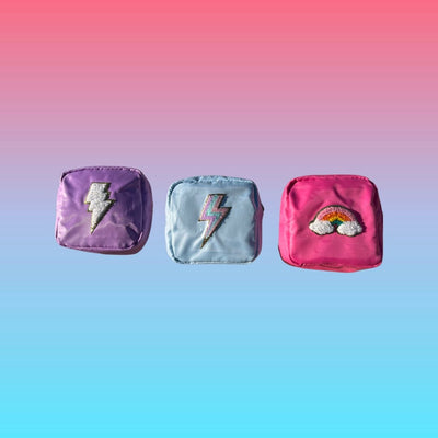 Pastel cosmetic makeup bag, Customizable Cosmetic Bag, Patched Cosmetic Bag, Girls trip gift bag