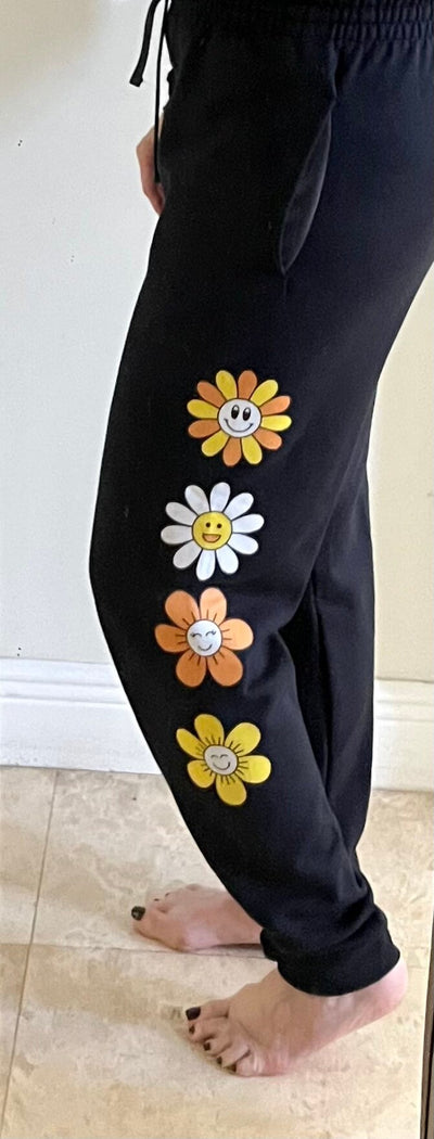 Retro Flower Joggers , Smiling Flowers Sweatpants with pockets